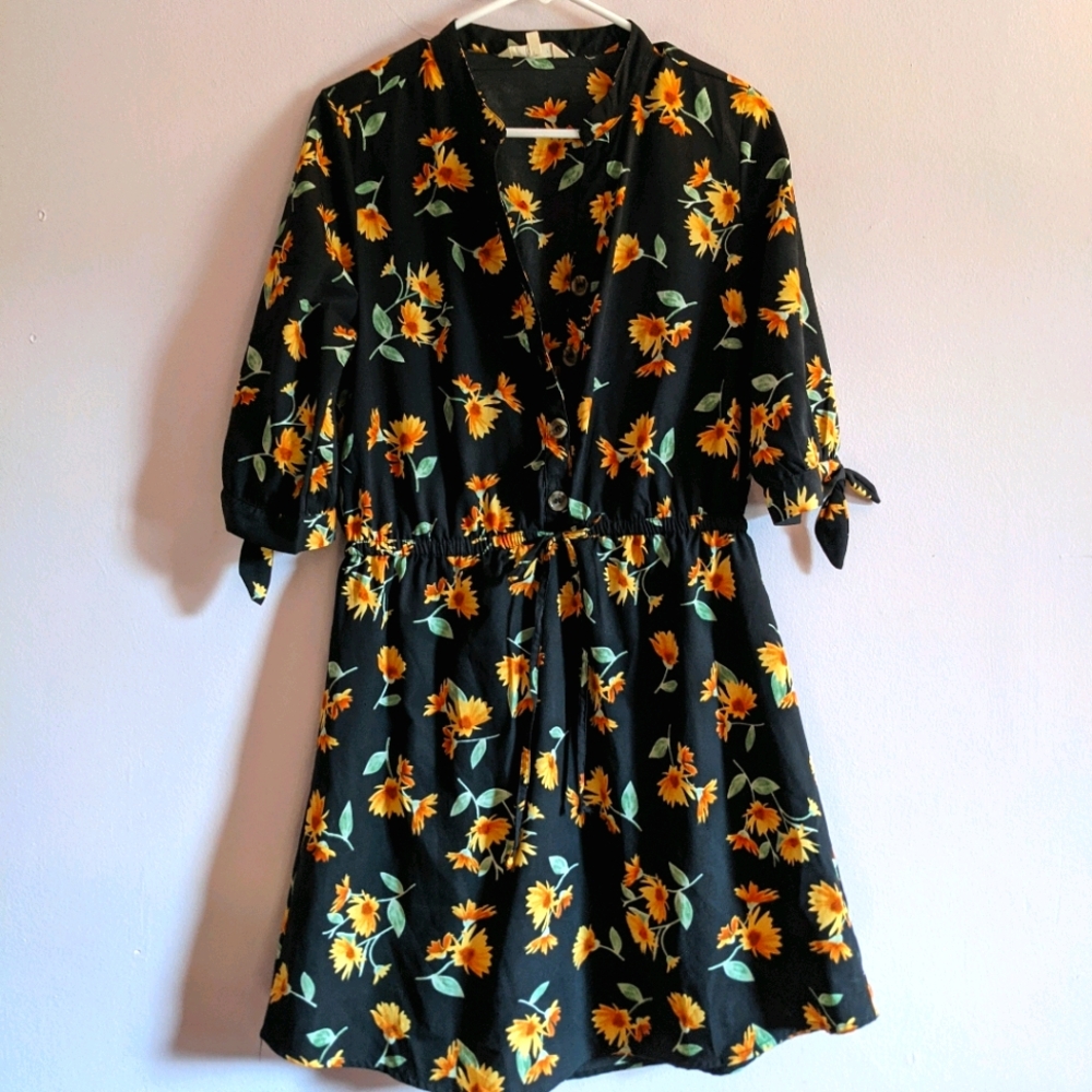 Sunflower Print Floral Dress